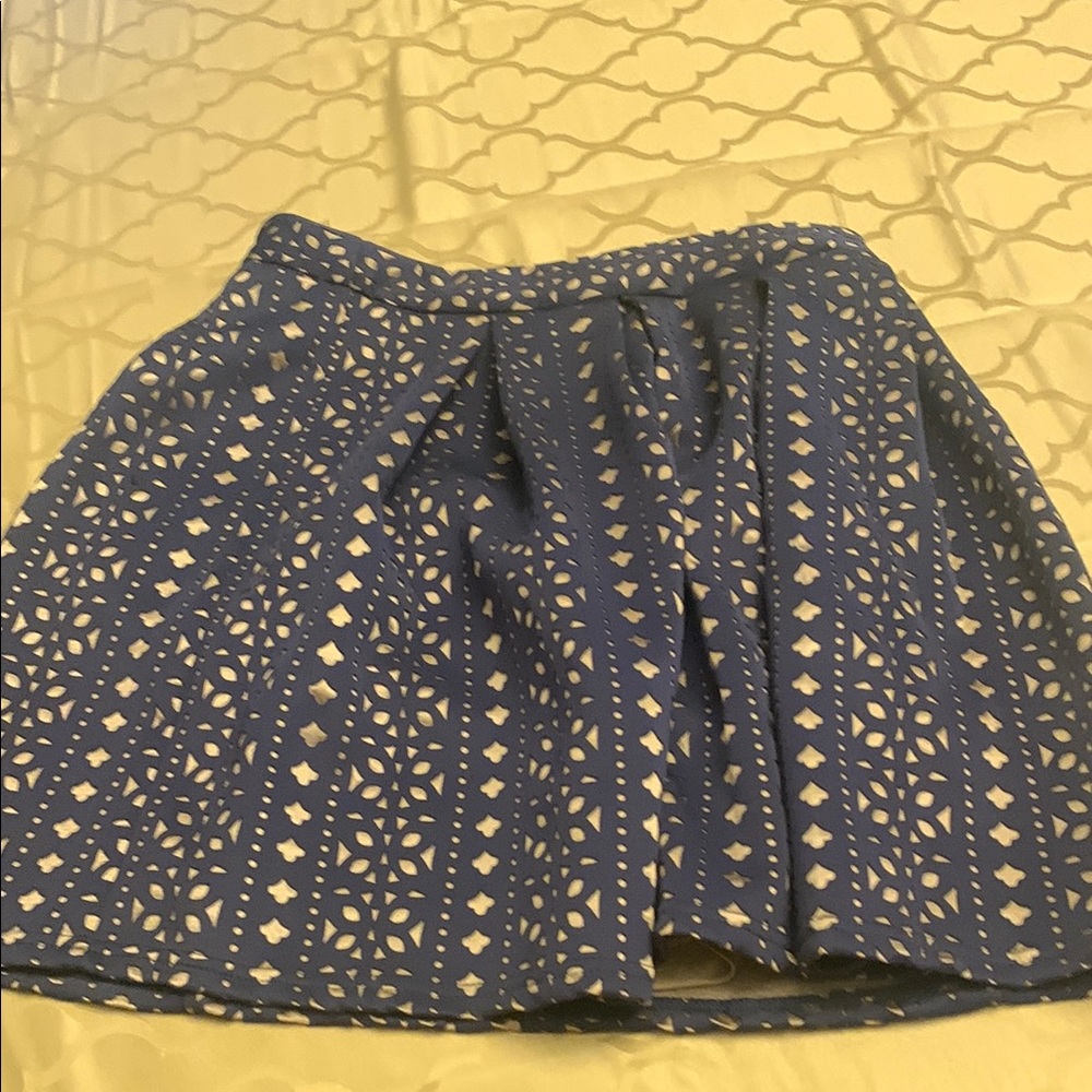 Blue Rain Navy and White Patterned Mini Skirt